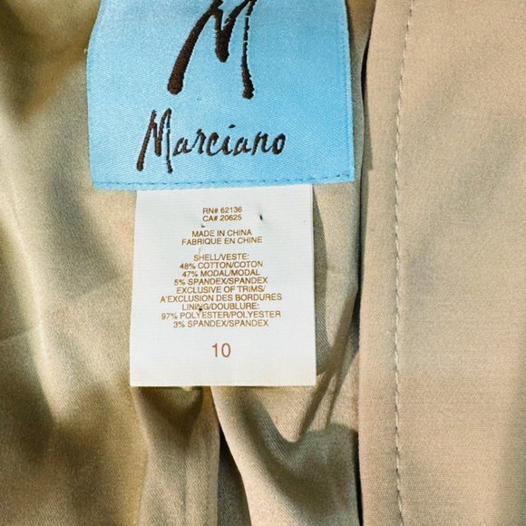 Marciano Blazer Women 10 Tan Deep V Zip Front Gold Studs Cap Sleeves Peplum Back - Picture 10 of 12